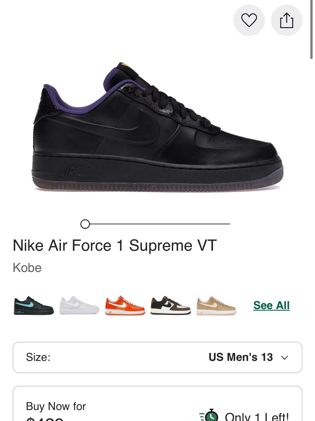 Nike Air Force 1 Supreme Vt Kobe - Black/Purple Men’s Size 10